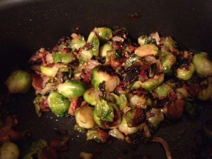 Sautéed Brussels Sprouts with caramelized Bacon and Onions