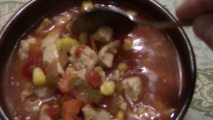 Salsa corn chicken soup